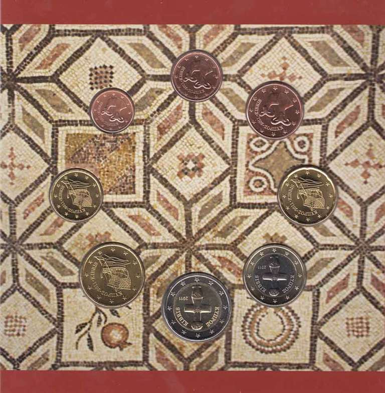 (2011, 8 монет) Набор монет Кипр 2011 год &quot;Весна, Лето, Осень и Зима на фресках&quot;   Буклет